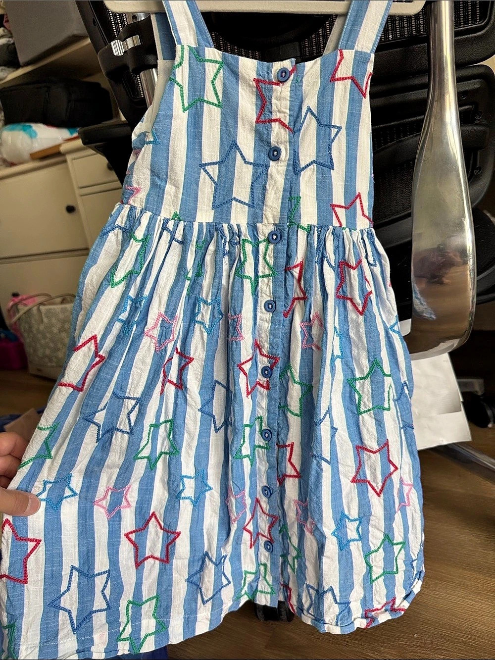 Mini Boden Girls Geometric Star Dress 4-5Y Blue & White